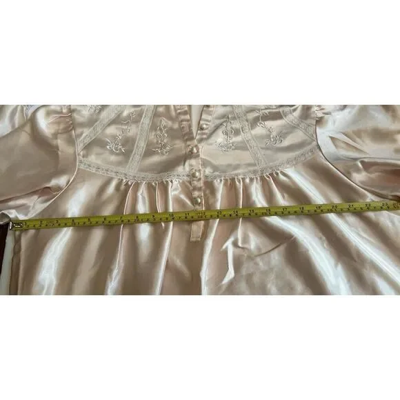 Vtg Ilise Stevens Victorian Pink Satin Look Nightgown Grannycore Lace Sz XL-XXL - Picture 7 of 10
